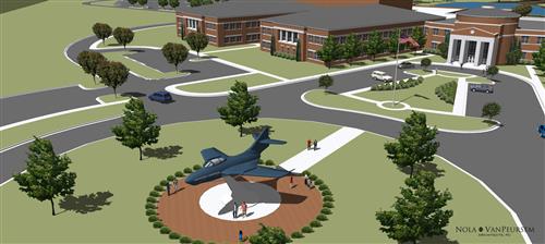 aerial view rendering of jet in front of James Clemens High School